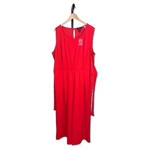 NWOT Plus Size Red Du Jour Keyhole Button Back Attached Belt Jumpsuit 1X